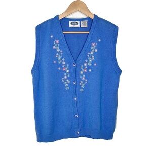 Vintage Tabi International Periwinkle Floral Embroidered Cotton Vest
